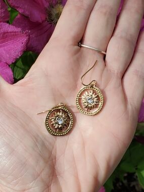 Gold-Tone Sunburst Crystal Drop Earrings - Women's Jewelry New on Card